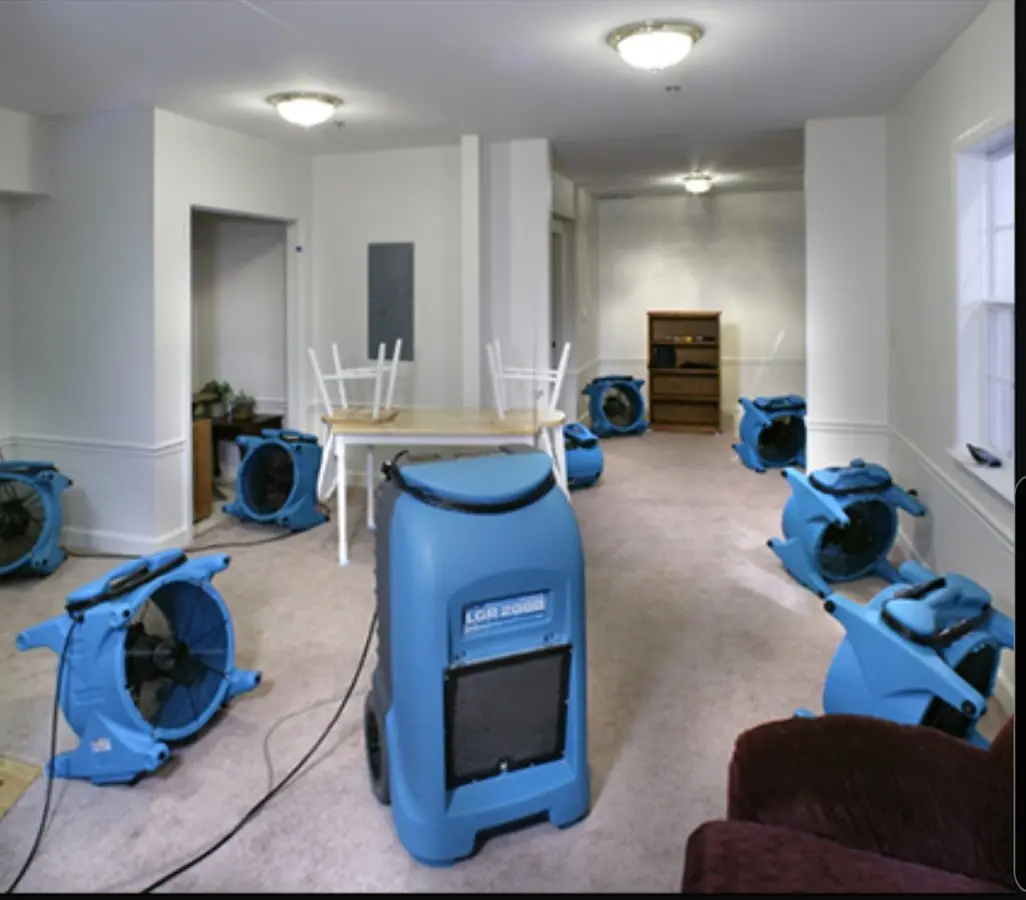 Air movers and dehumidifier setup for Water Extraction & Removal in Phelan